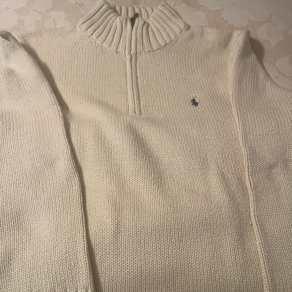 Ralph Lauren Cream Zip-Front Ribbed Mock Neck Sweater
